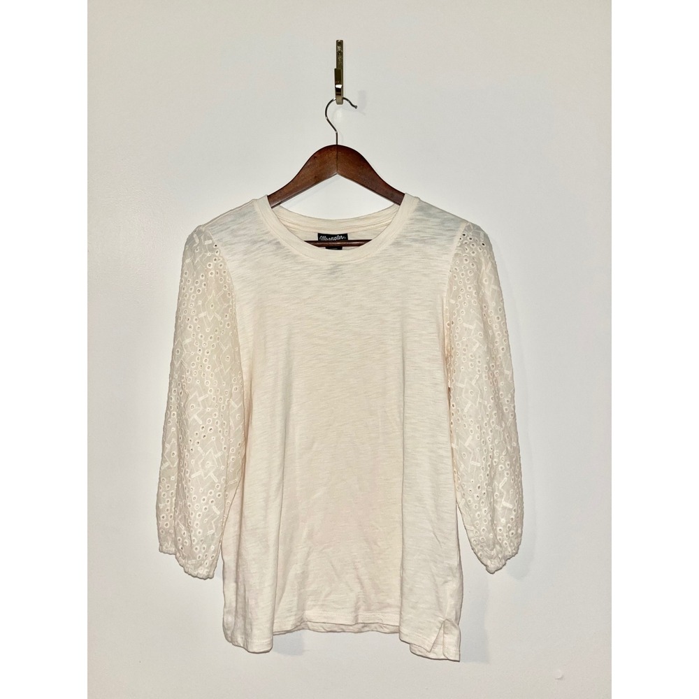 WRANGLER Retro Womens Cream‎ Eyelet Sleeve 3/4 Sleeve Top Size L